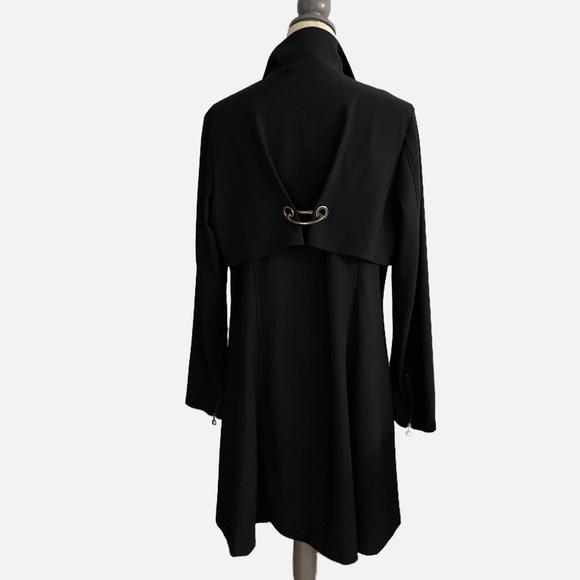 Sarah Pacini Swing Trench Coat Jacket Size 3 Large Black Artsy Classic Italy - Picture 7 of 13